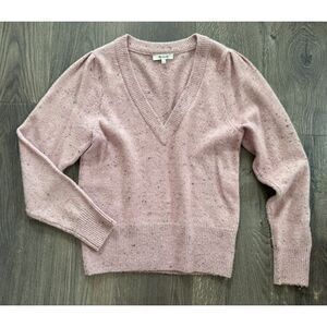Madewell V-Neck Pink Ruched Sleeve Wool Sweater S EXCELLENT CONDITION